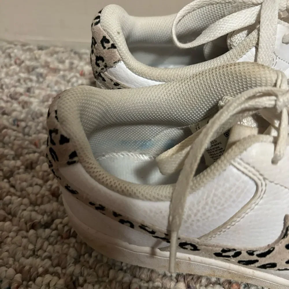 Nike Court Vision Low 11 Sneakers White Desert Sand Leopard Print- Size 7.5
